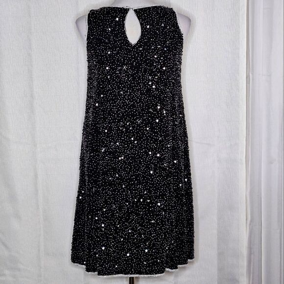 Stenay Silk Black & White Beaded & Sequins Sleeveless Swing Style Cocktail Dress - Picture 3 of 10
